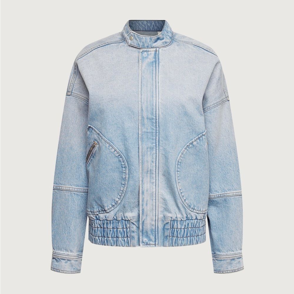 DENIM MOTO BOMBER JACKET | STONE LIGHT WASH - Picture 6 of 7